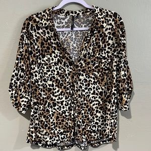 Sequin button down cheetah blouse